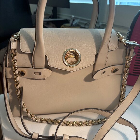 Michael Kors Carmen Satchel Chain Belted Sand Cream Color - Picture 2 of 3